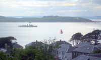 A view of Arran with P.S. Waverley passing
